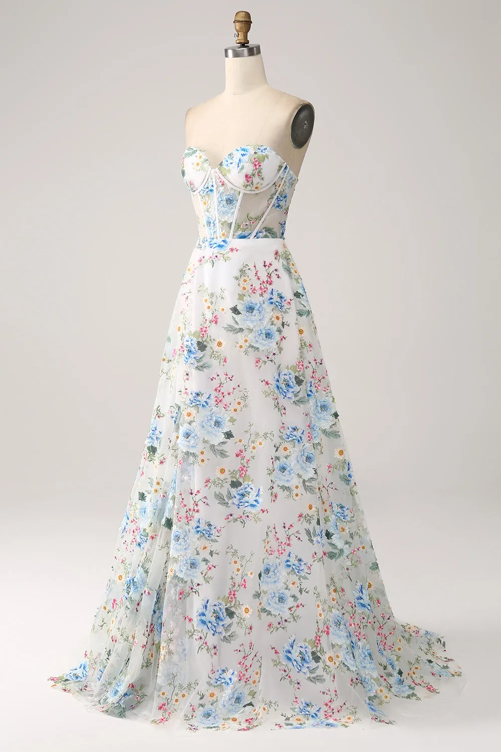 Avorio Fiore A-Line senza spalline Corsetto lungo Prom Dress