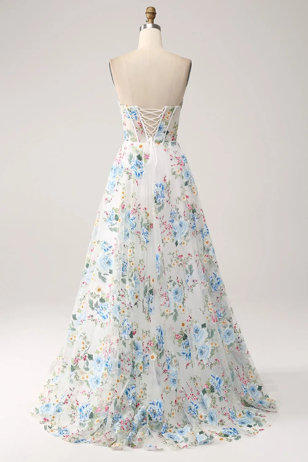Avorio Fiore A-Line senza spalline Corsetto lungo Prom Dress