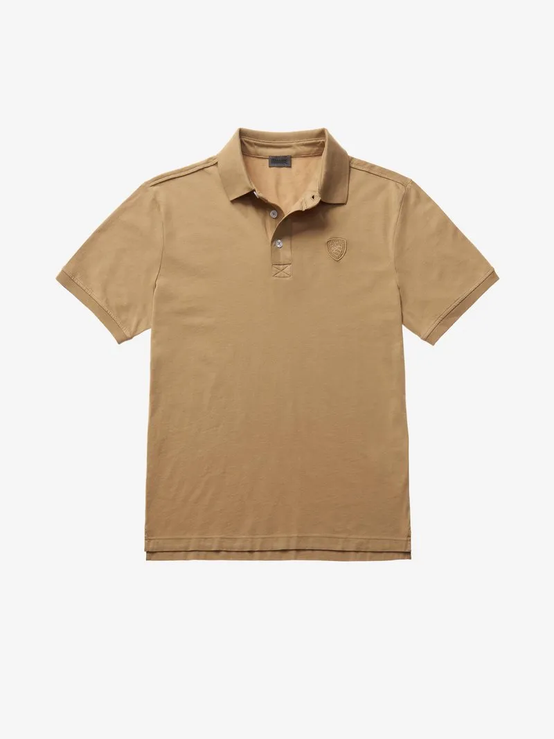 Blue / Beige Cotton Jersey Polo Shirt