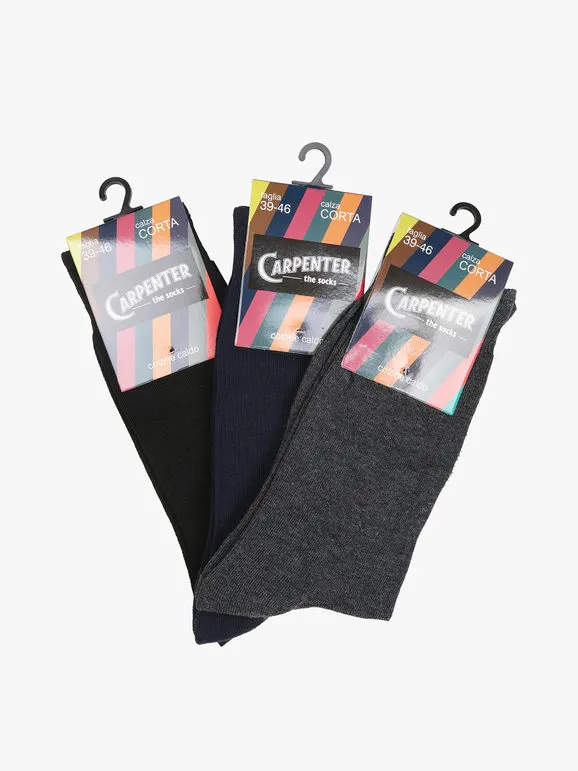 Carpenter Chaussettes courtes pour hommes de couleur unie. Paquet de 3 paires