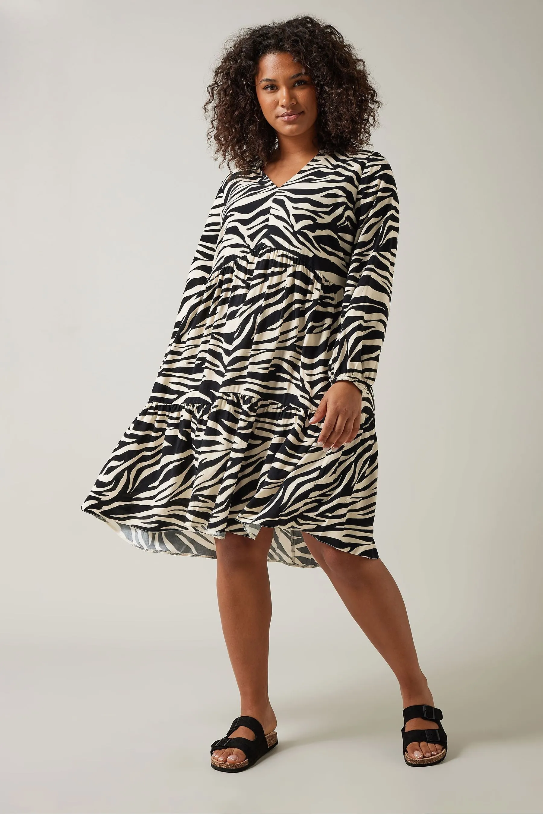 Evans Curve Tiered Zebra Print Dress    