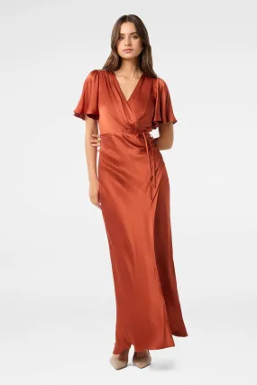 Forever New Chelsea Flutter Sleeves Satin Maxi Dress    