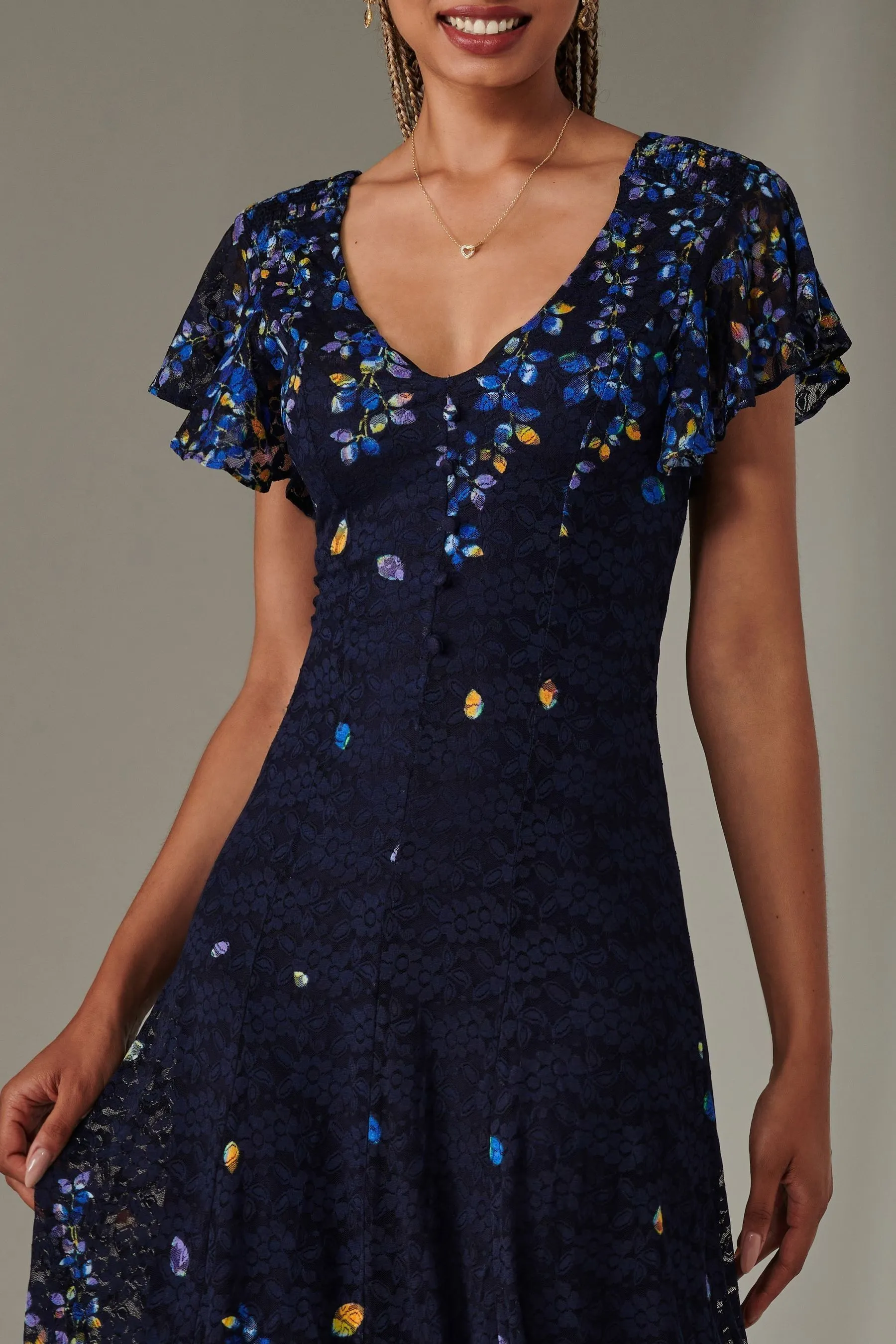 Jolie Moi Cap Sleeve Lace Maxi Dress    