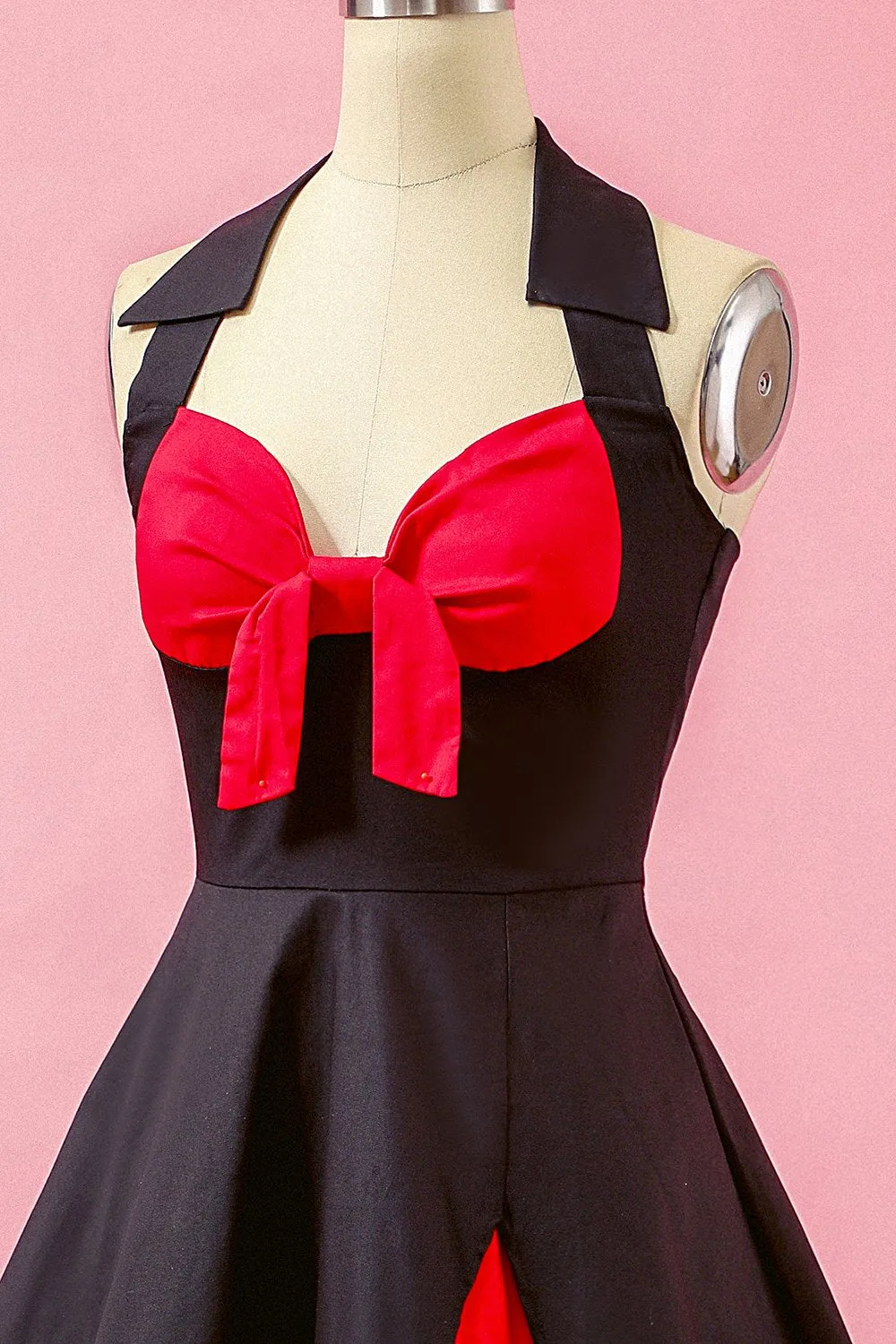 Nero Patchwork scollo a V swing Party Dress