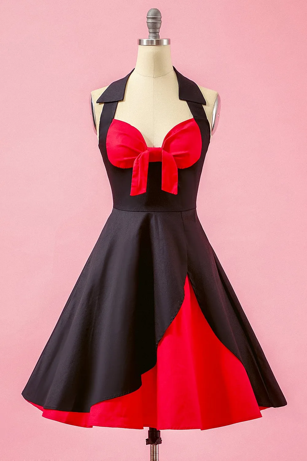 Nero Patchwork scollo a V swing Party Dress