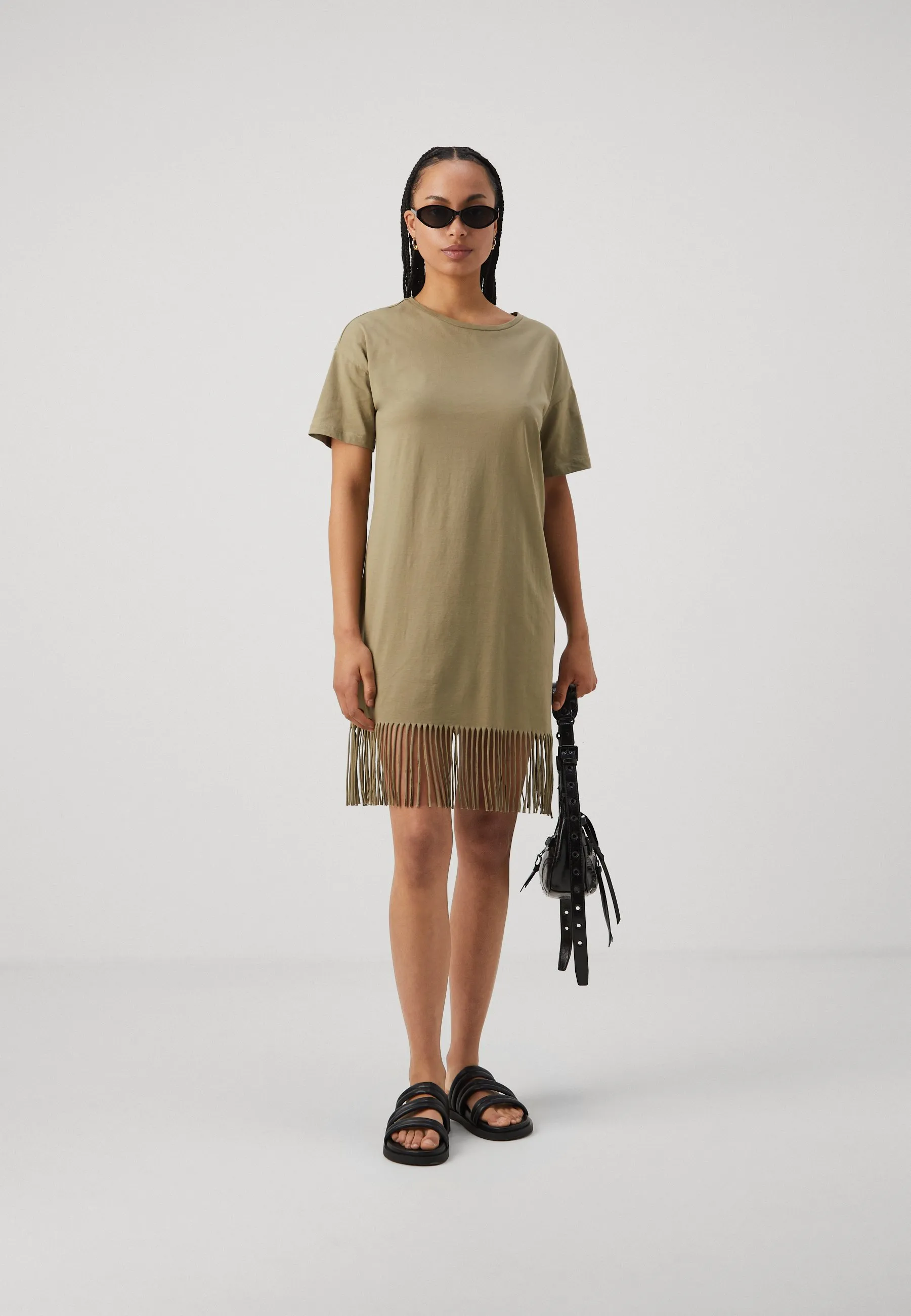 NMKEYLA FRINGE O NECK T SHIRT DRESS - Vestito di maglina