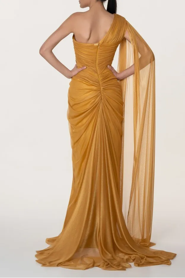   Rhea Costa     Rhea Costa Zeisha Gold Silk Tulle Dress    