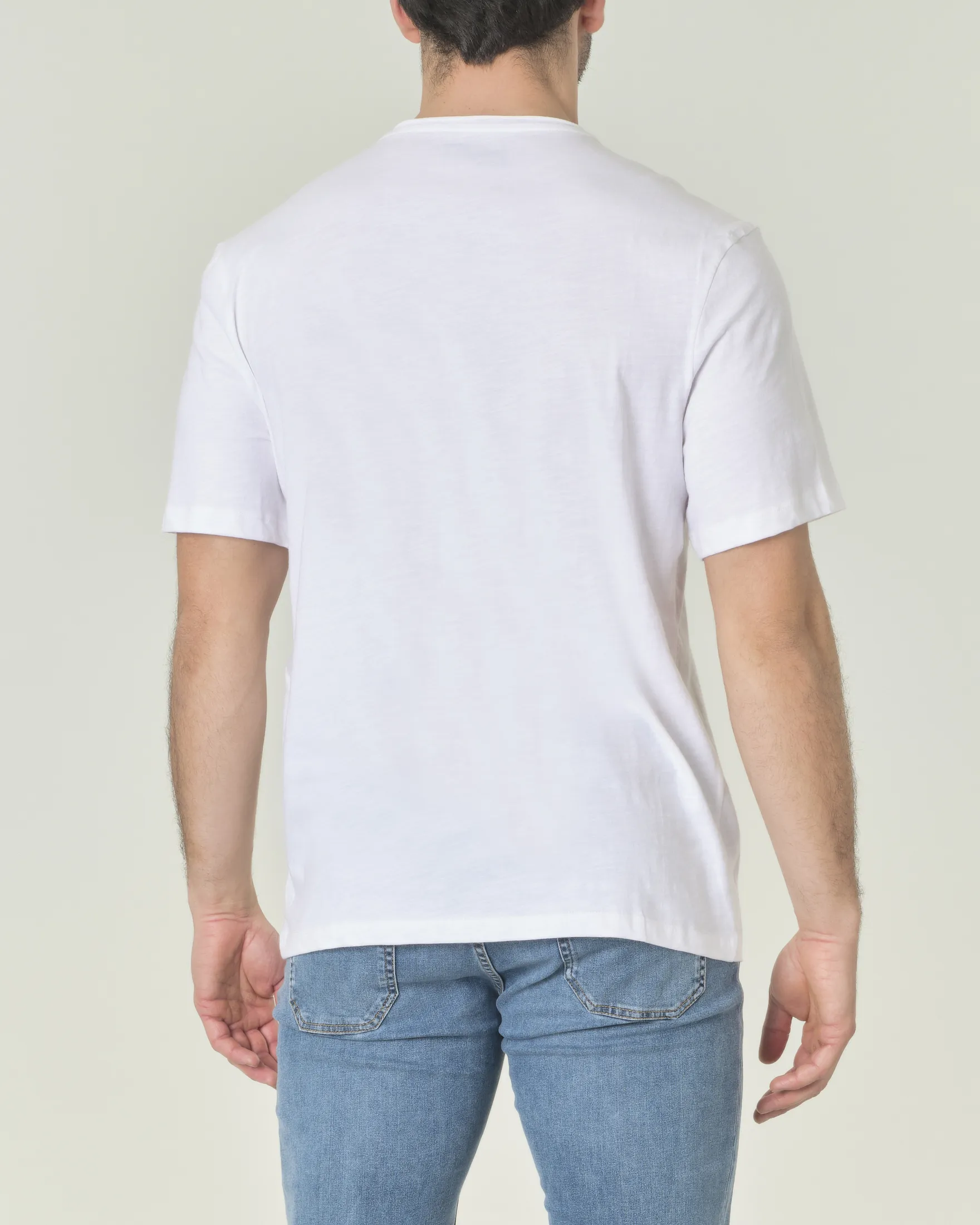 T-shirt bianca in puro cotone fiammato con stampa pennellate e logo sul petto